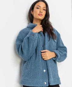 Women Teddy Trucker Sherpa Jacket - Trendy Leather Jackets