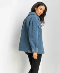 Women Teddy Trucker Sherpa Jacket Back - Trendy Leather Jackets