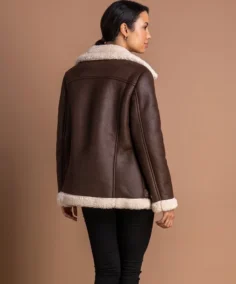 Women's Brown Sherpa Lined Aviator Jacket Back - Trendy Leather Jackets