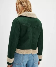 Women's Green Sherpa Lined Suede Leather Jacket Back - Trendy Leather Jackets