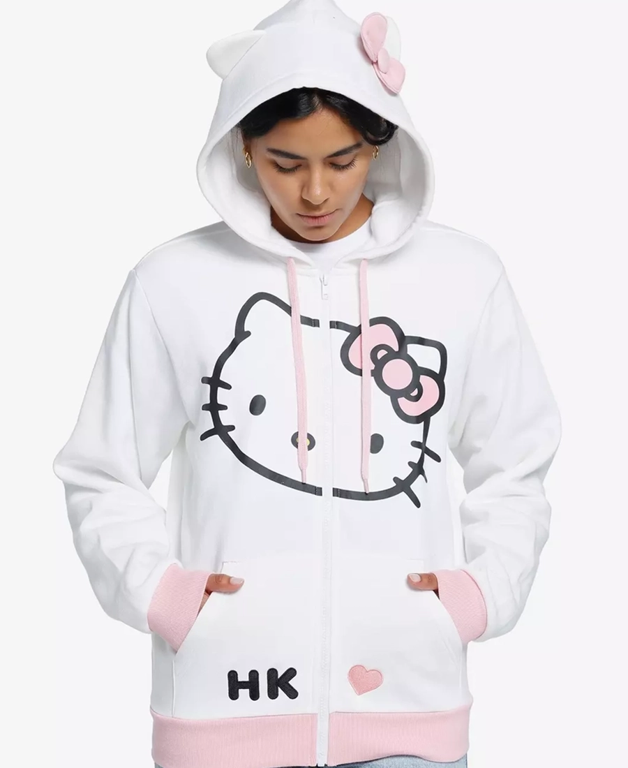 Women'S Hello Kitty 3D Ears Hoodie Front View Women'S Hello Kitty 3D Ears Hoodie Front View - Trendy Leather Jacket