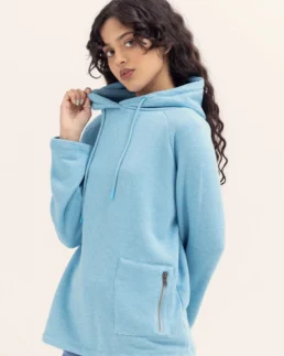 Women's Light Blue Pullover Hoodie - Trendy Leather Jackets