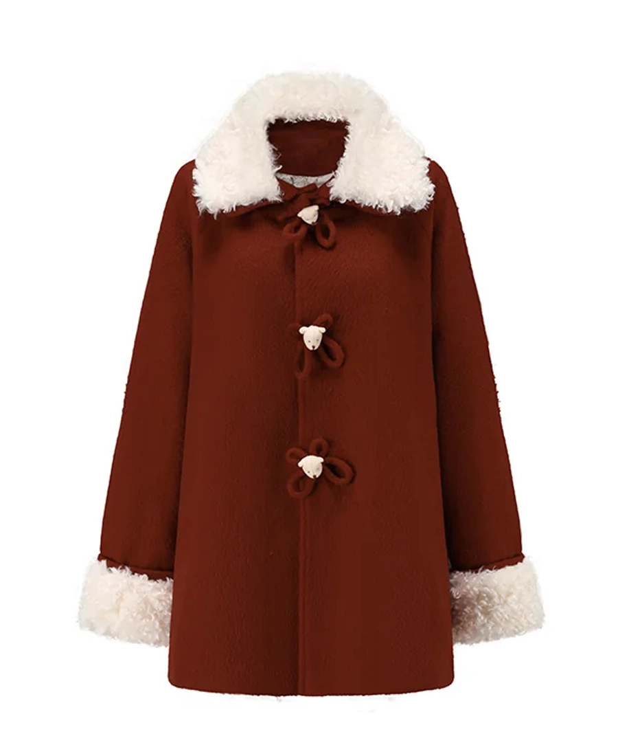 Women'S Little Fur Collar Red Riding Coat Front Women'S Little Fur Collar Red Riding Coat Front - Trendy Leather Jacket