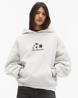 Women's Lucky To Be Far Away Stars Hoodie Front - Trendy Leather Jackets