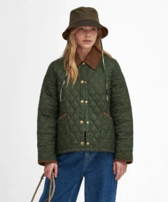 Women’s Olive Quilted Puffer Jacket Front Side