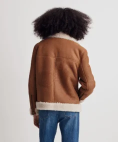 Women's Oversized Shearling Brown Aviator Jacket Back - Trendy Leather Jackets