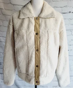 Women's Utility White Faux Fur Jacket Close Up - Trendy Leather Jackets