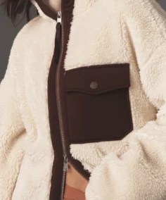 Women's Varley Sherpa Jacket Close Up - Trendy Leather Jackets