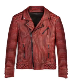 Men Red Waxed Biker Leather Jacket Back - Trendy Leather Jackets