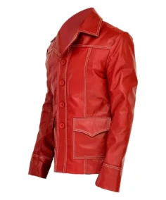 Men's Red Tyler Durden Lambskin Leather Biker Jacket Side - Trendy Leather Jackets