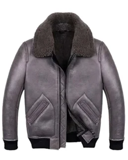 Mens Shearling Grey Sheepskin B2 Leather Jacket - Trendy Leather Jackets