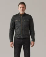 Men's Waxed Cotton Roberts Motorcycle Jacket Front - Trendy Leather Jackets