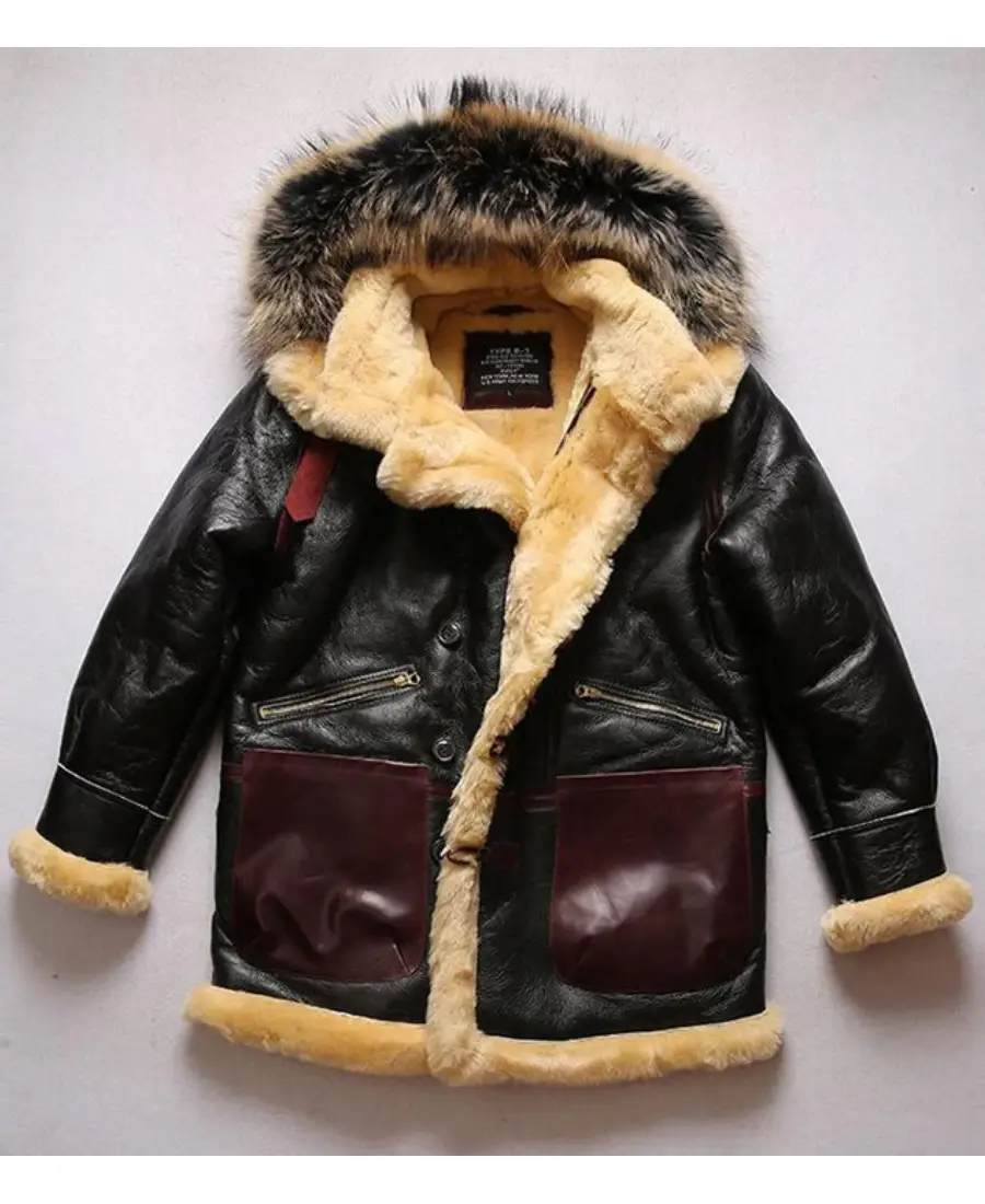 B-7 Arctic Shearling Parka With Detachable Hood Jacket B-7 Arctic Shearling Parka With Detachable Hood Jacket - Trendy Leather Jackets