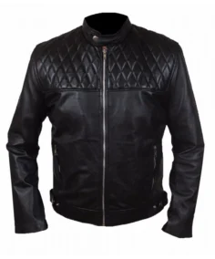 Diamond Chest Quilted Black Leather Jacket - Trendy Leather Jackets