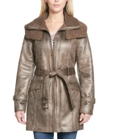 Duster Shearling Mid-Length Trench Coat Brown - Trendy Leather Jackets