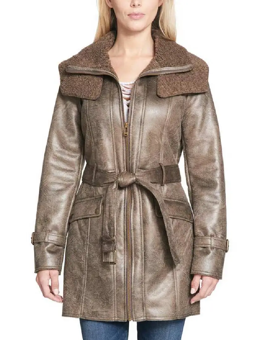 Duster Shearling Mid-Length Trench Coat Brown Duster Shearling Mid-Length Trench Coat Brown - Trendy Leather Jackets