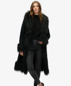 Faux Fur Black Afghan Long Coat - Trendy Leather Jackets