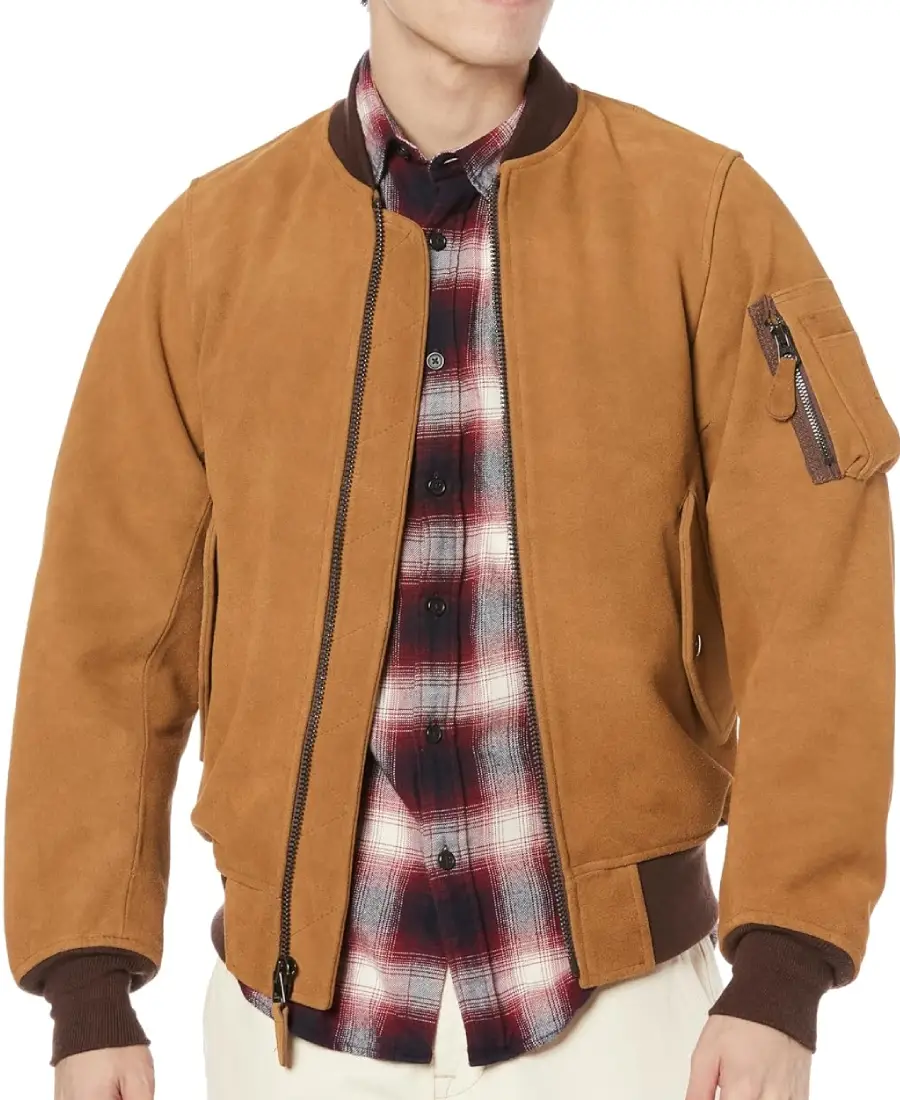 Houston Cow Suede Ma-1 Flight Jacket Camel Houston Cow Suede Ma-1 Flight Jacket Camel - Trendy Leather Jackets