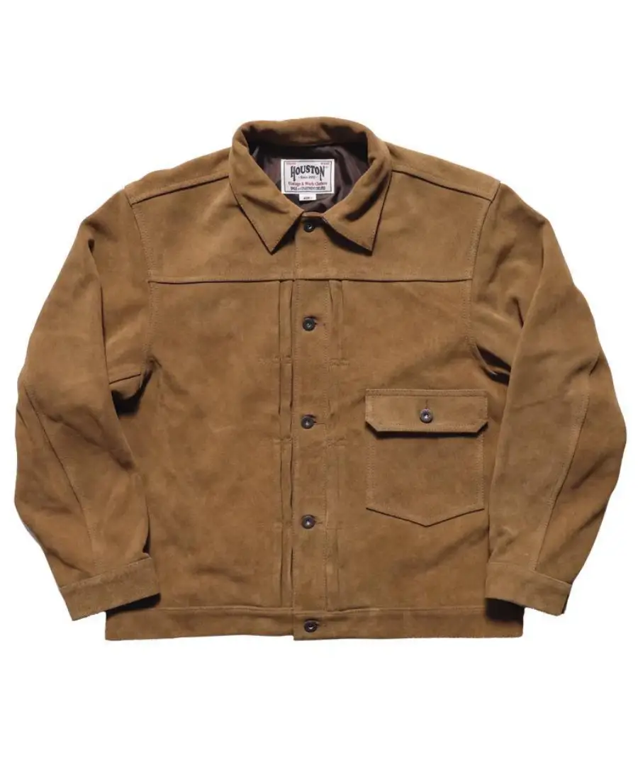 Houston Cow Suede Track Jacket Camel Houston Cow Suede Track Jacket Camel - Trendy Leather Jackets