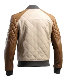 Men's Beige Sheepskin Diamond Quilted Bomber Jacket Back - Trendy Leather Jackets
