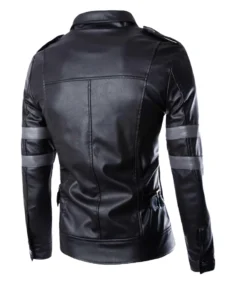 Men’s Raven Black With Gray Stripes Leather Jacket Back - Trendy Leather Jackets