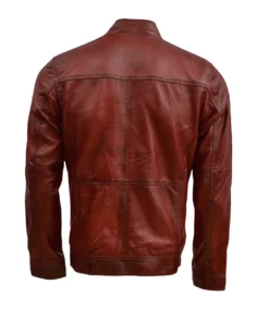 Men’s Scup Red Leather Biker Jacket Back - Trendy Leather Jackets