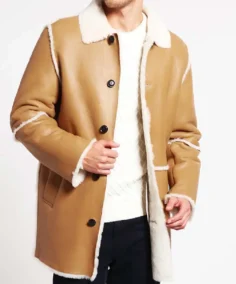 Mens Tan Brown Shearling Car Coat - Trendy Leather Jackets