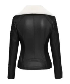Mullet Women’s Black Shearling Leather Jacket Back - Trendy Leather Jackets