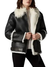 Aviator Black And White Shearling Jacket - Trendy Leather Jackets