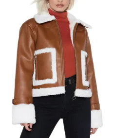 Brown Cropped Aviator Leather Jacket