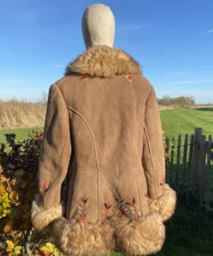Sabiya Sheepskin Afghan Coat Back - Trendy Leather Jackets