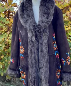 Tamira Sheepskin Afghan Coat Closeup - Trendy Leather Jackets