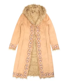 Tie Front Embroidered Afghan Coat - Trendy Leather Jackets