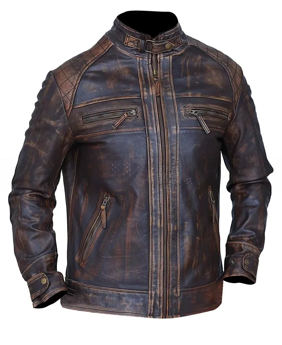 Vintage Cafe Racer Distressed Brown Leather Jacket Vintage Cafe Racer Distressed Brown Leather Jacket - Trendy Leather Jackets