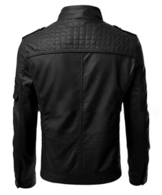 Vintage Cafe Racer Slim Fit Black Bikers Leather Jacket Back View Image - Trendy Leather Jackets