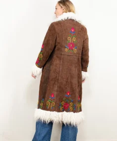 Women Vintage Penny Lane Brown Afghan Coat - Trendy Leather Jackets