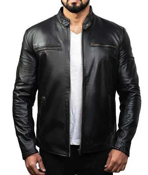 17.Jpg Raven Black Slim Fit Biker Leather Jacket - Image 1