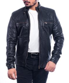 Maynard Classic Black Biker Jacket Front - Trendy Leather Jackets