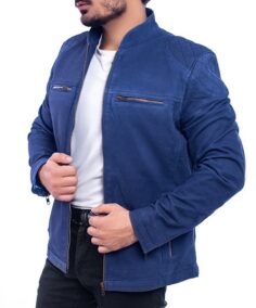 Andrew Classic Blue Suede Jacket Side - Trendy Leather Jackets