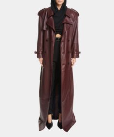 Kim Burgundy Leather Long Coat