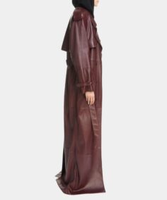 Kim Burgundy Leather Long Coat Side