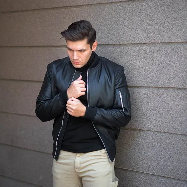 Ali_0846.Jpg Porter Men’s Black Leather Bomber Jacket - Image 1