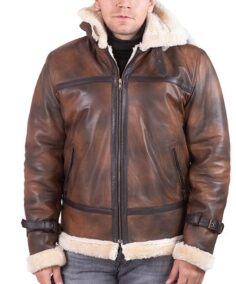 Men’s Faux Shearling Distressed Brown Leather Jacket - Trendy Leather Jackets