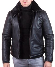 Men’s Black Leather Faux Shearling Jacket - Trendy Leather Jackets