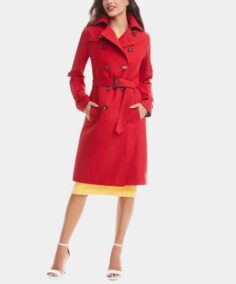 Alice Braga Red Cotton Duster Trench Coat Front - Trendy Leather Jackets
