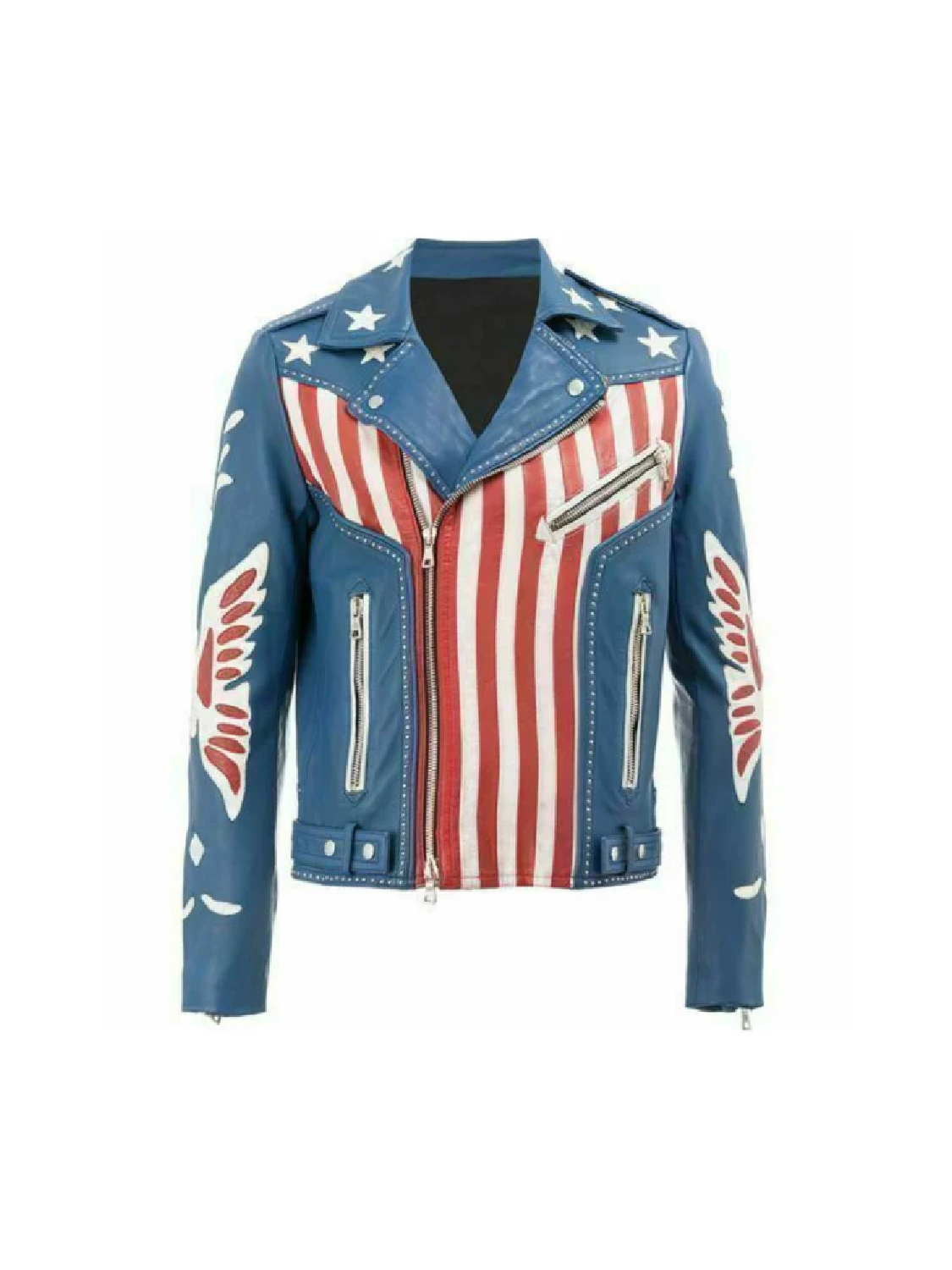 American-Flag-Blue-Leather-Jacket-Balmain-Leather-Jacket-1.Webp American Flag Blue Leather Jacket - Image 1