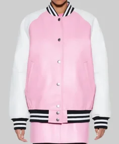 Women’s Pink and White Leather Varsity Jacket