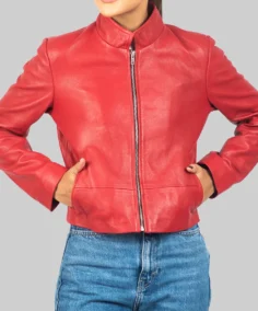 Women’s Red Moto Leather Jacket Front - Trendy Leather Jackets