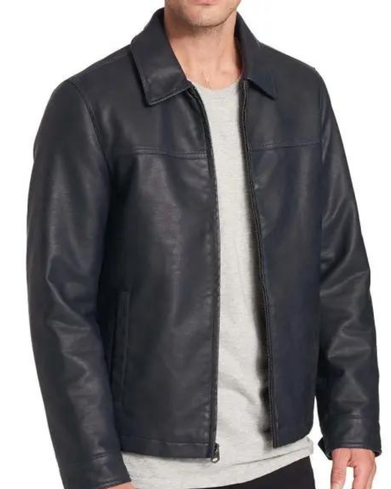 Men'S Simple Black Faux Leather Jacket - Trendy Leather Jackets