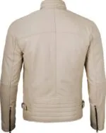 Beige Cafe Racer Leather Jacket for Men - Image 2